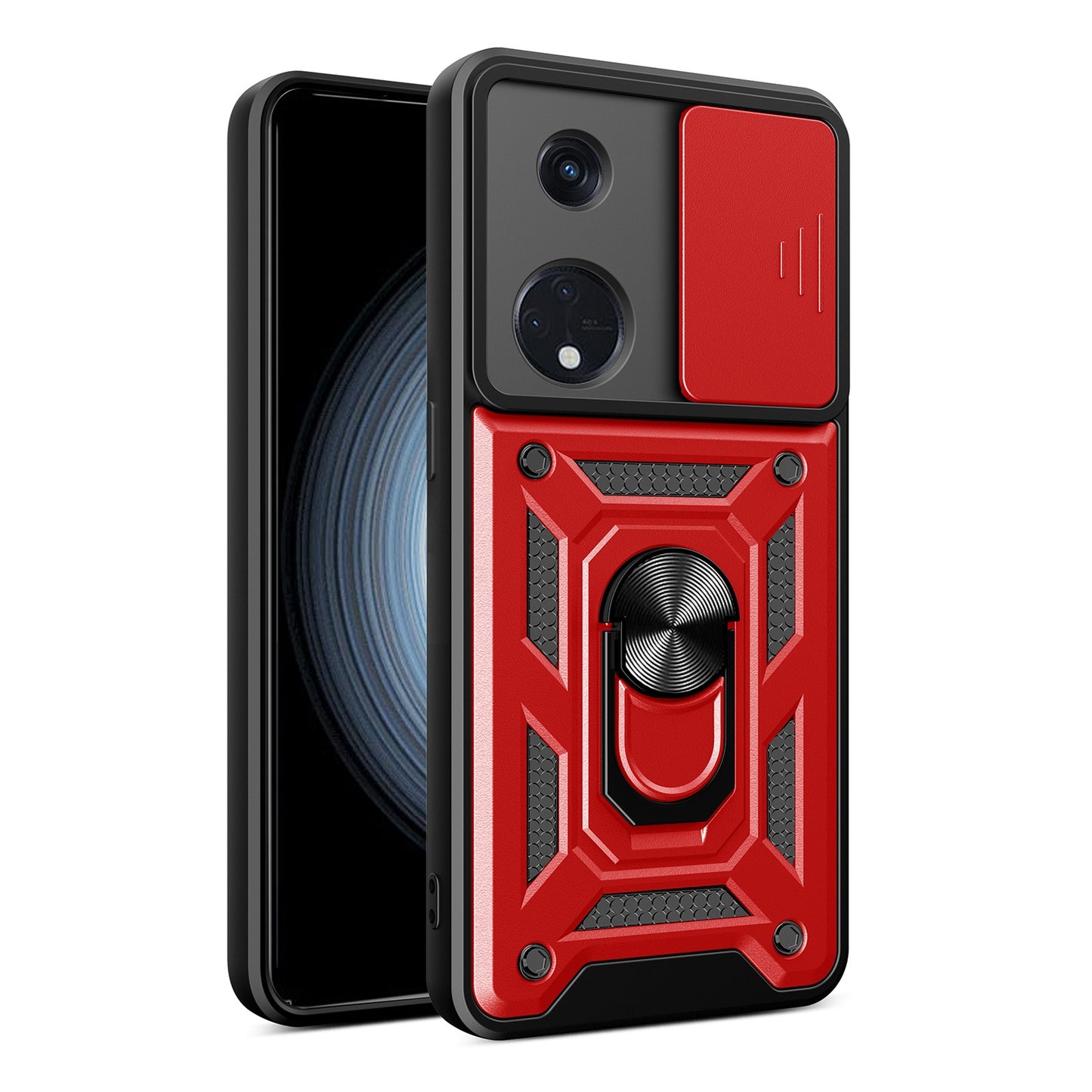 OPPO Reno8 T 5G Sliding Camera Cover Magnetic Ring Stand Shockproof TPU + PC Protective Phone Case