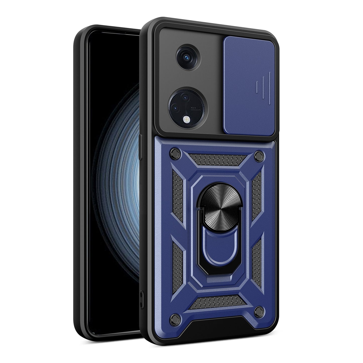 OPPO Reno8 T 5G Sliding Camera Cover Magnetic Ring Stand Shockproof TPU + PC Protective Phone Case