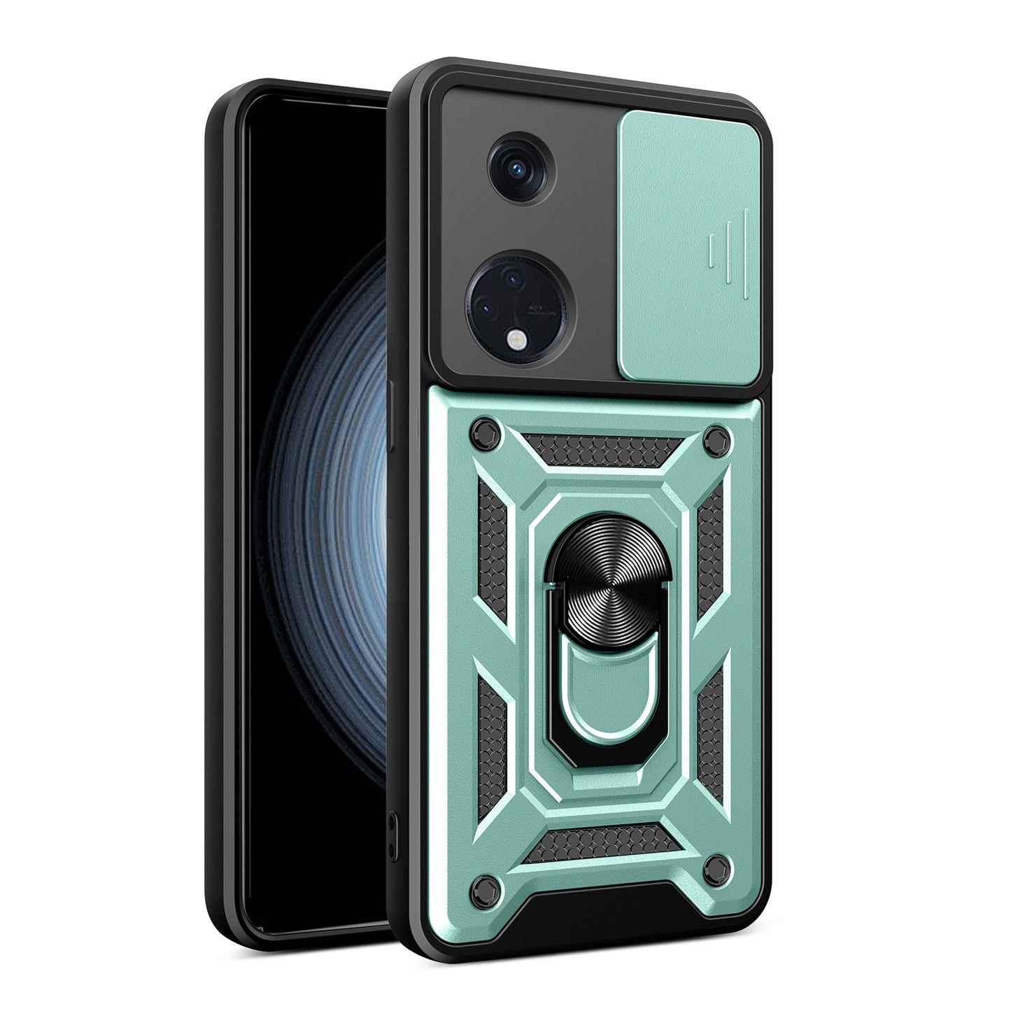 OPPO Reno8 T 5G Sliding Camera Cover Magnetic Ring Stand Shockproof TPU + PC Protective Phone Case