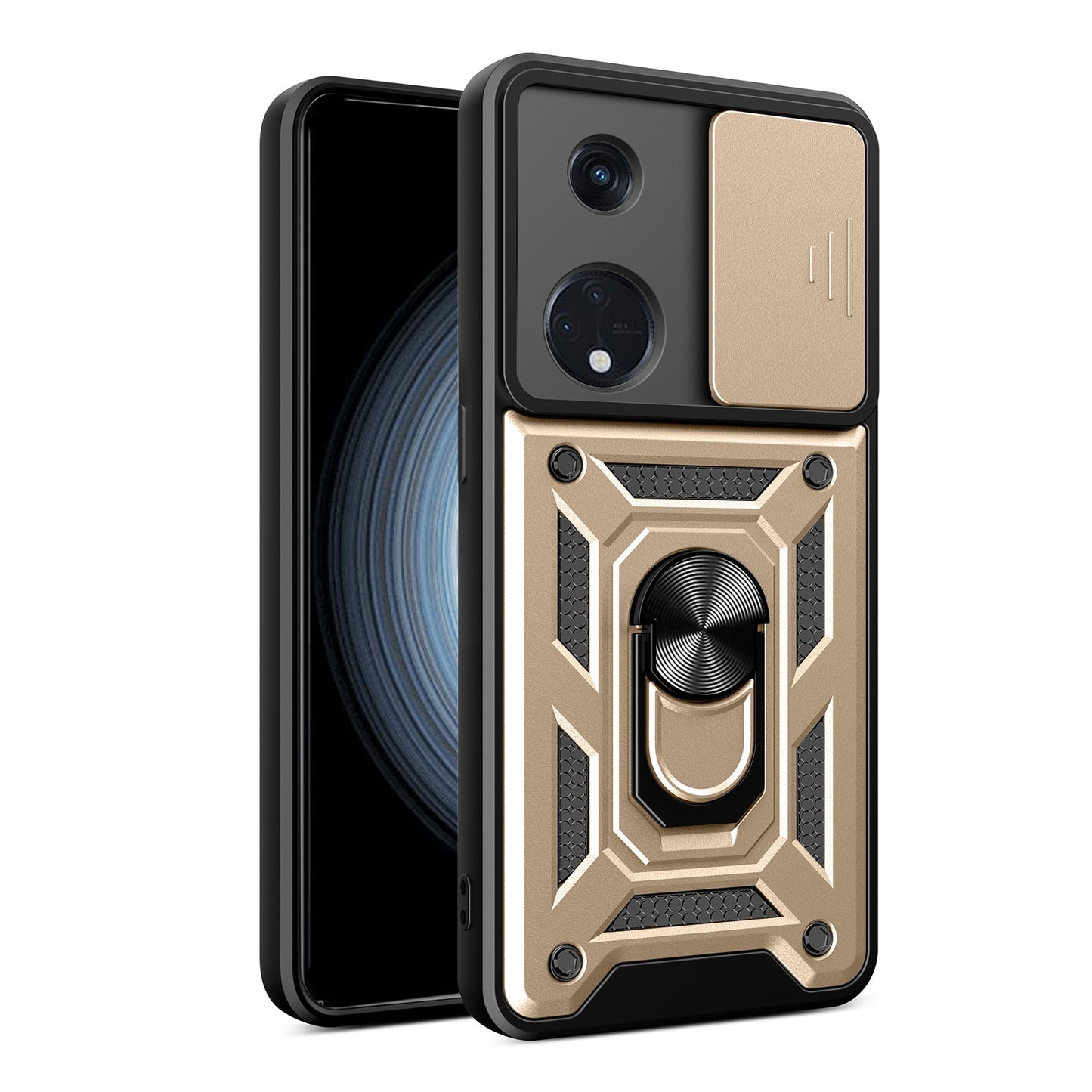 OPPO Reno8 T 5G Sliding Camera Cover Magnetic Ring Stand Shockproof TPU + PC Protective Phone Case