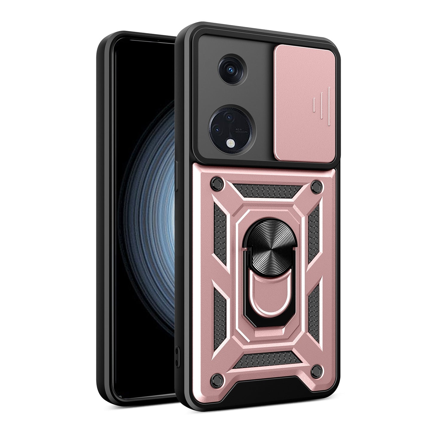 OPPO Reno8 T 5G Sliding Camera Cover Magnetic Ring Stand Shockproof TPU + PC Protective Phone Case