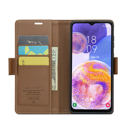 Samsung Galaxy A23 Litchi Texture RFID Anti-theft Leather Phone Case with Butterfly Buckle, Stand & Card Wallet with TPU Shell