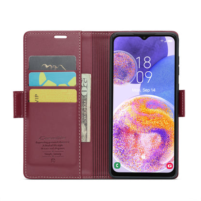 Samsung Galaxy A23 Litchi Texture RFID Anti-theft Leather Phone Case with Butterfly Buckle, Stand & Card Wallet with TPU Shell