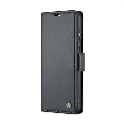 Samsung Galaxy A33 5G Litchi Texture RFID Anti-theft Leather Phone Case with Butterfly Buckle, Stand & Card Wallet with TPU Shell