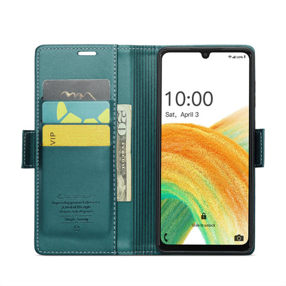 Samsung Galaxy A33 5G Litchi Texture RFID Anti-theft Leather Phone Case with Butterfly Buckle, Stand & Card Wallet with TPU Shell