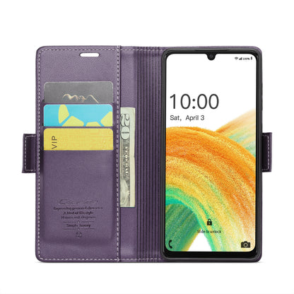 Samsung Galaxy A33 5G Litchi Texture RFID Anti-theft Leather Phone Case with Butterfly Buckle, Stand & Card Wallet with TPU Shell