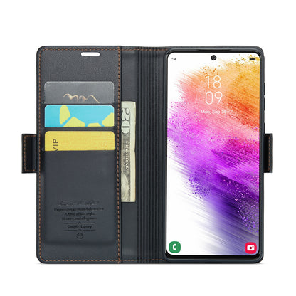Samsung Galaxy A73 5G Litchi Texture RFID Anti-theft Leather Phone Case with Butterfly Buckle, Stand & Card Wallet with TPU Shell