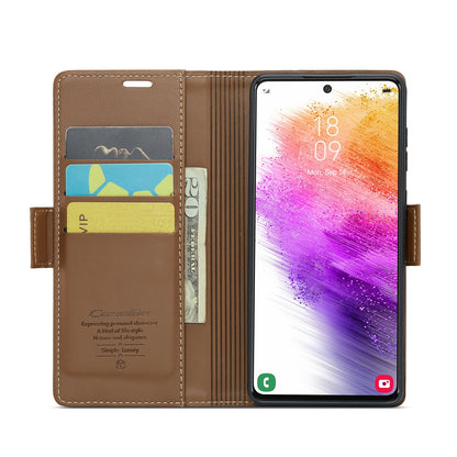 Samsung Galaxy A73 5G Litchi Texture RFID Anti-theft Leather Phone Case with Butterfly Buckle, Stand & Card Wallet with TPU Shell