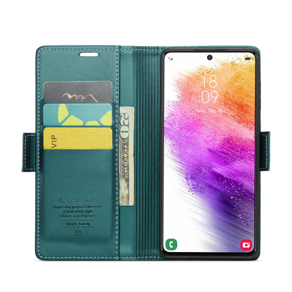 Samsung Galaxy A73 5G Litchi Texture RFID Anti-theft Leather Phone Case with Butterfly Buckle, Stand & Card Wallet with TPU Shell