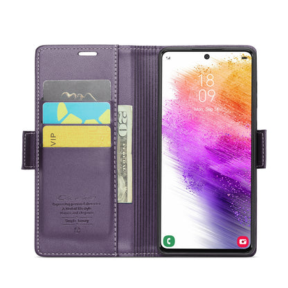 Samsung Galaxy A73 5G Litchi Texture RFID Anti-theft Leather Phone Case with Butterfly Buckle, Stand & Card Wallet with TPU Shell