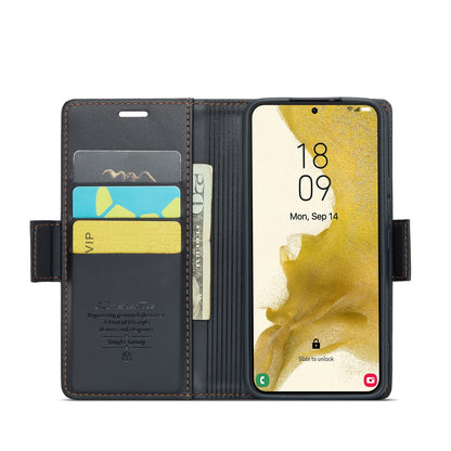 Samsung Galaxy S22 5G Litchi Texture RFID Anti-theft Leather Phone Case with Butterfly Buckle, Stand & Card Wallet with TPU Shell