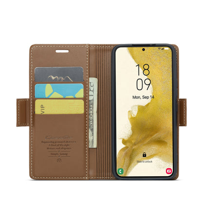 Samsung Galaxy S22 5G Litchi Texture RFID Anti-theft Leather Phone Case with Butterfly Buckle, Stand & Card Wallet with TPU Shell