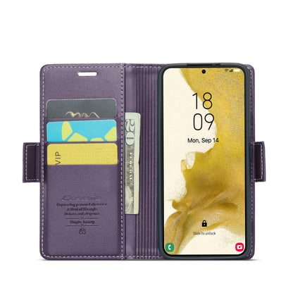 Samsung Galaxy S22 5G Litchi Texture RFID Anti-theft Leather Phone Case with Butterfly Buckle, Stand & Card Wallet with TPU Shell
