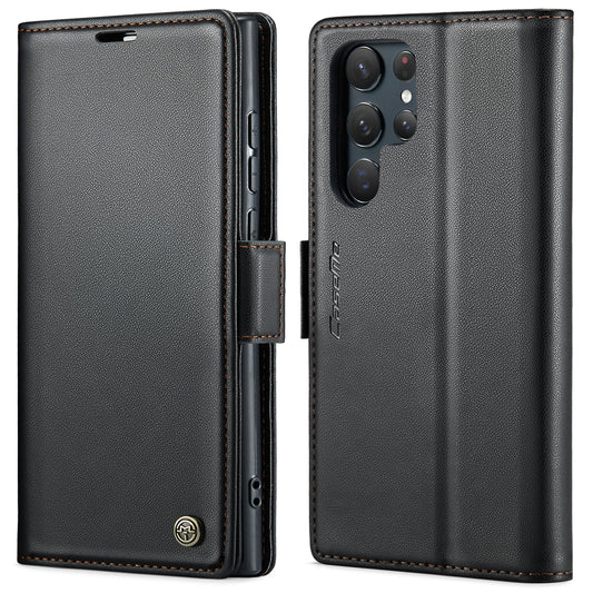 Samsung Galaxy S22 Ultra 5G Litchi Texture RFID Anti-theft Leather Phone Case with Butterfly Buckle, Stand & Card Wallet with TPU Shell