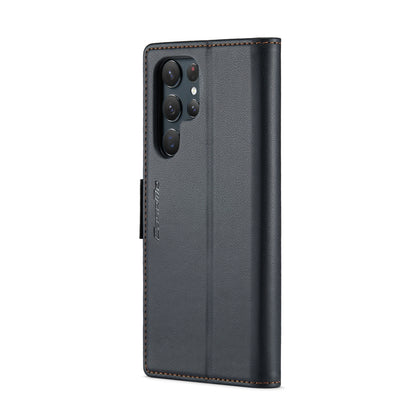 Samsung Galaxy S22 Ultra 5G Litchi Texture RFID Anti-theft Leather Phone Case with Butterfly Buckle, Stand & Card Wallet with TPU Shell