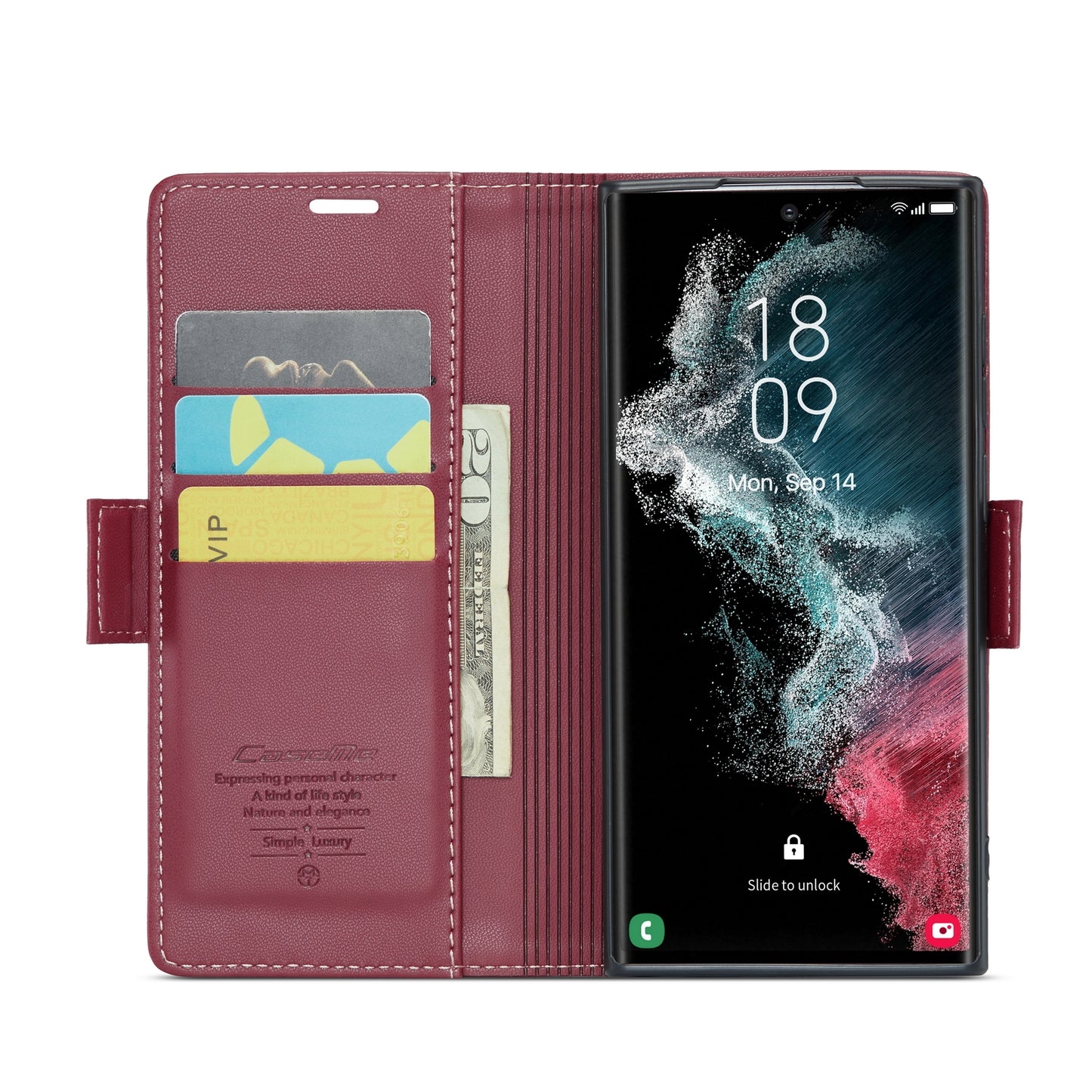 Samsung Galaxy S22 Ultra 5G Litchi Texture RFID Anti-theft Leather Phone Case with Butterfly Buckle, Stand & Card Wallet with TPU Shell