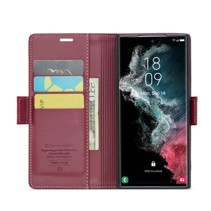 Samsung Galaxy S22 Ultra 5G Litchi Texture RFID Anti-theft Leather Phone Case with Butterfly Buckle, Stand & Card Wallet with TPU Shell