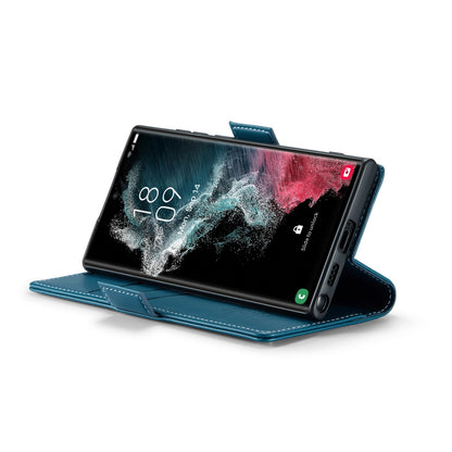 Samsung Galaxy S22 Ultra 5G Litchi Texture RFID Anti-theft Leather Phone Case with Butterfly Buckle, Stand & Card Wallet with TPU Shell