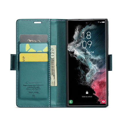 Samsung Galaxy S22 Ultra 5G Litchi Texture RFID Anti-theft Leather Phone Case with Butterfly Buckle, Stand & Card Wallet with TPU Shell