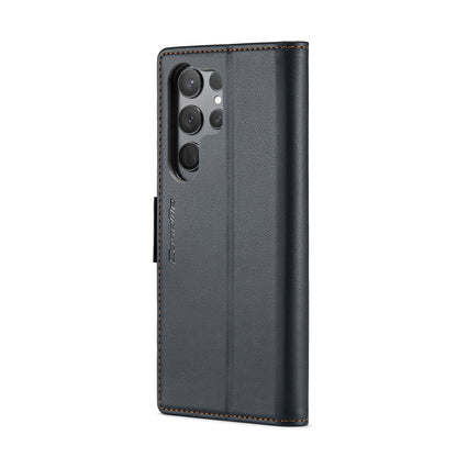 Samsung Galaxy S23 Ultra 5G Litchi Texture RFID Anti-theft Leather Phone Case with Butterfly Buckle, Stand & Card Wallet with TPU Shell