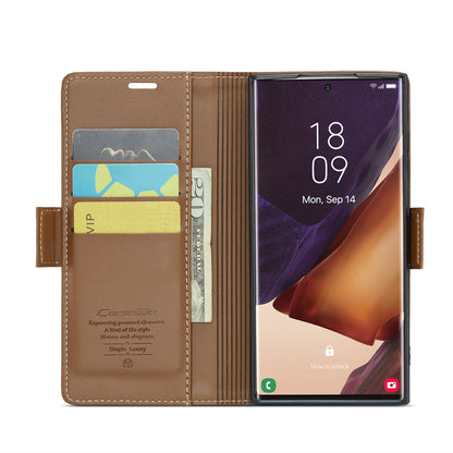 Samsung Galaxy Note20 Ultra Litchi Texture RFID Anti-theft Leather Phone Case with Butterfly Buckle, Stand & Card Wallet with TPU Shell