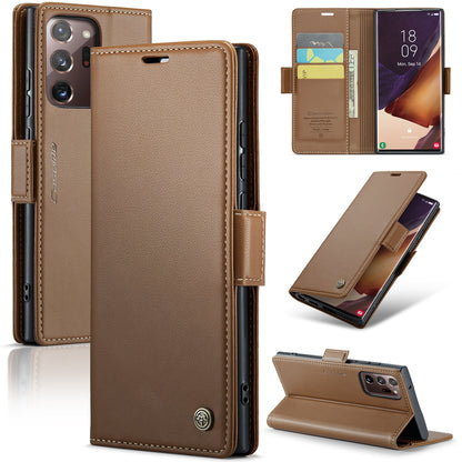 Samsung Galaxy Note20 Ultra Litchi Texture RFID Anti-theft Leather Phone Case with Butterfly Buckle, Stand & Card Wallet with TPU Shell