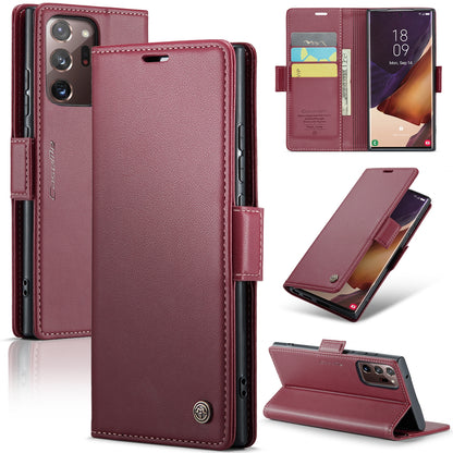 Samsung Galaxy Note20 Ultra Litchi Texture RFID Anti-theft Leather Phone Case with Butterfly Buckle, Stand & Card Wallet with TPU Shell