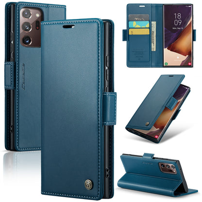 Samsung Galaxy Note20 Ultra Litchi Texture RFID Anti-theft Leather Phone Case with Butterfly Buckle, Stand & Card Wallet with TPU Shell