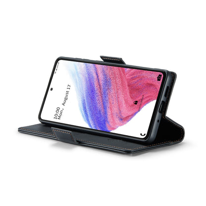 Samsung Galaxy A53 Litchi Texture RFID Anti-theft Leather Phone Case with Butterfly Buckle, Stand & Card Wallet with TPU Shell