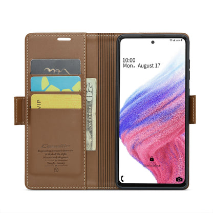Samsung Galaxy A53 Litchi Texture RFID Anti-theft Leather Phone Case with Butterfly Buckle, Stand & Card Wallet with TPU Shell