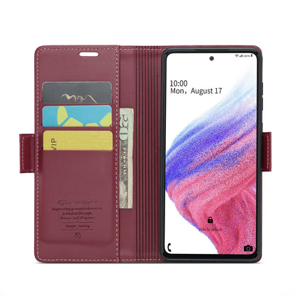 Samsung Galaxy A53 Litchi Texture RFID Anti-theft Leather Phone Case with Butterfly Buckle, Stand & Card Wallet with TPU Shell