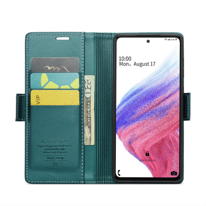 Samsung Galaxy A53 Litchi Texture RFID Anti-theft Leather Phone Case with Butterfly Buckle, Stand & Card Wallet with TPU Shell