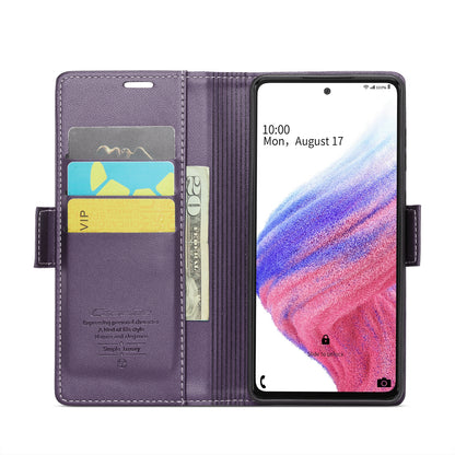 Samsung Galaxy A53 Litchi Texture RFID Anti-theft Leather Phone Case with Butterfly Buckle, Stand & Card Wallet with TPU Shell