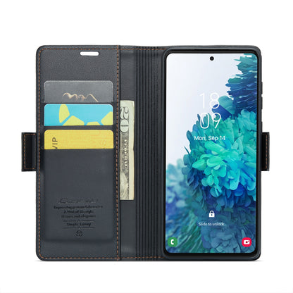 Samsung Galaxy S20 FE Litchi Texture RFID Anti-theft Leather Phone Case with Butterfly Buckle, Stand & Card Wallet with TPU Shell
