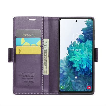 Samsung Galaxy S20 FE Litchi Texture RFID Anti-theft Leather Phone Case with Butterfly Buckle, Stand & Card Wallet with TPU Shell
