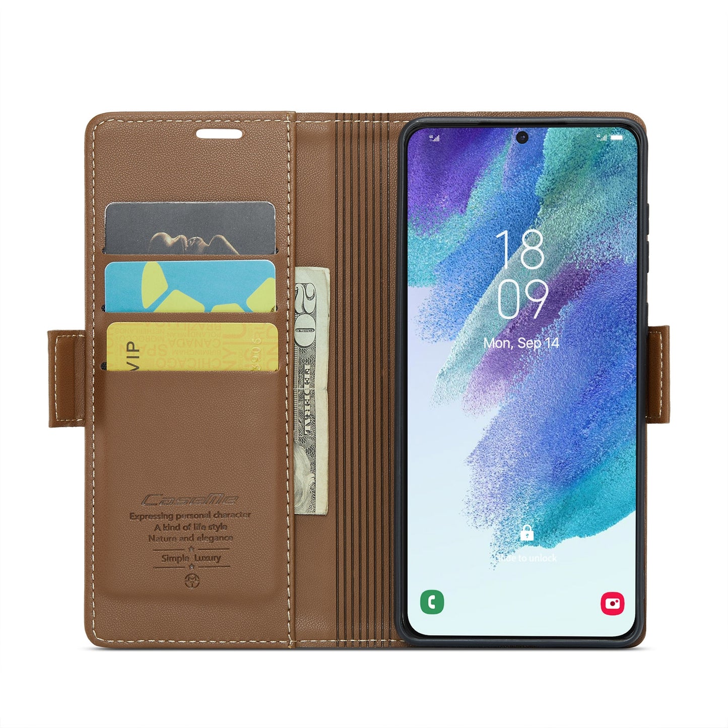 Samsung Galaxy S21 FE 5G Litchi Texture RFID Anti-theft Leather Phone Case with Butterfly Buckle, Stand & Card Wallet with TPU Shell