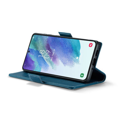 Samsung Galaxy S21 FE 5G Litchi Texture RFID Anti-theft Leather Phone Case with Butterfly Buckle, Stand & Card Wallet with TPU Shell