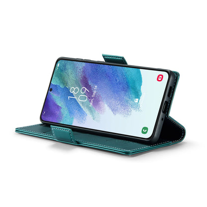 Samsung Galaxy S21 FE 5G Litchi Texture RFID Anti-theft Leather Phone Case with Butterfly Buckle, Stand & Card Wallet with TPU Shell