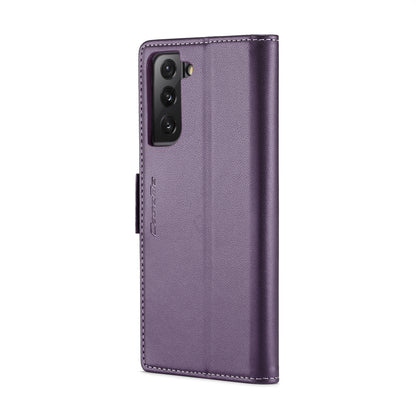 Samsung Galaxy S21 FE 5G Litchi Texture RFID Anti-theft Leather Phone Case with Butterfly Buckle, Stand & Card Wallet with TPU Shell