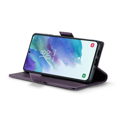 Samsung Galaxy S21 FE 5G Litchi Texture RFID Anti-theft Leather Phone Case with Butterfly Buckle, Stand & Card Wallet with TPU Shell