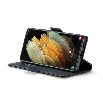 Samsung Galaxy S21 Ultra 5G Litchi Texture RFID Anti-theft Leather Phone Case with Butterfly Buckle, Stand & Card Wallet with TPU Shell