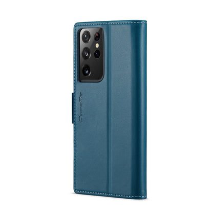 Samsung Galaxy S21 Ultra 5G Litchi Texture RFID Anti-theft Leather Phone Case with Butterfly Buckle, Stand & Card Wallet with TPU Shell