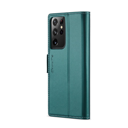 Samsung Galaxy S21 Ultra 5G Litchi Texture RFID Anti-theft Leather Phone Case with Butterfly Buckle, Stand & Card Wallet with TPU Shell