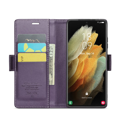 Samsung Galaxy S21 Ultra 5G Litchi Texture RFID Anti-theft Leather Phone Case with Butterfly Buckle, Stand & Card Wallet with TPU Shell