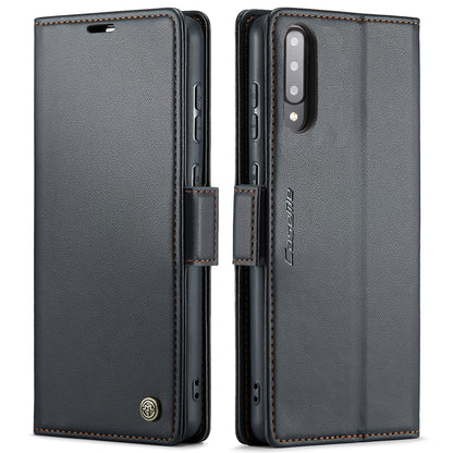 Samsung Galaxy A30s Litchi Texture RFID Anti-theft Leather Phone Case with Butterfly Buckle, Stand & Card Wallet with TPU Shell