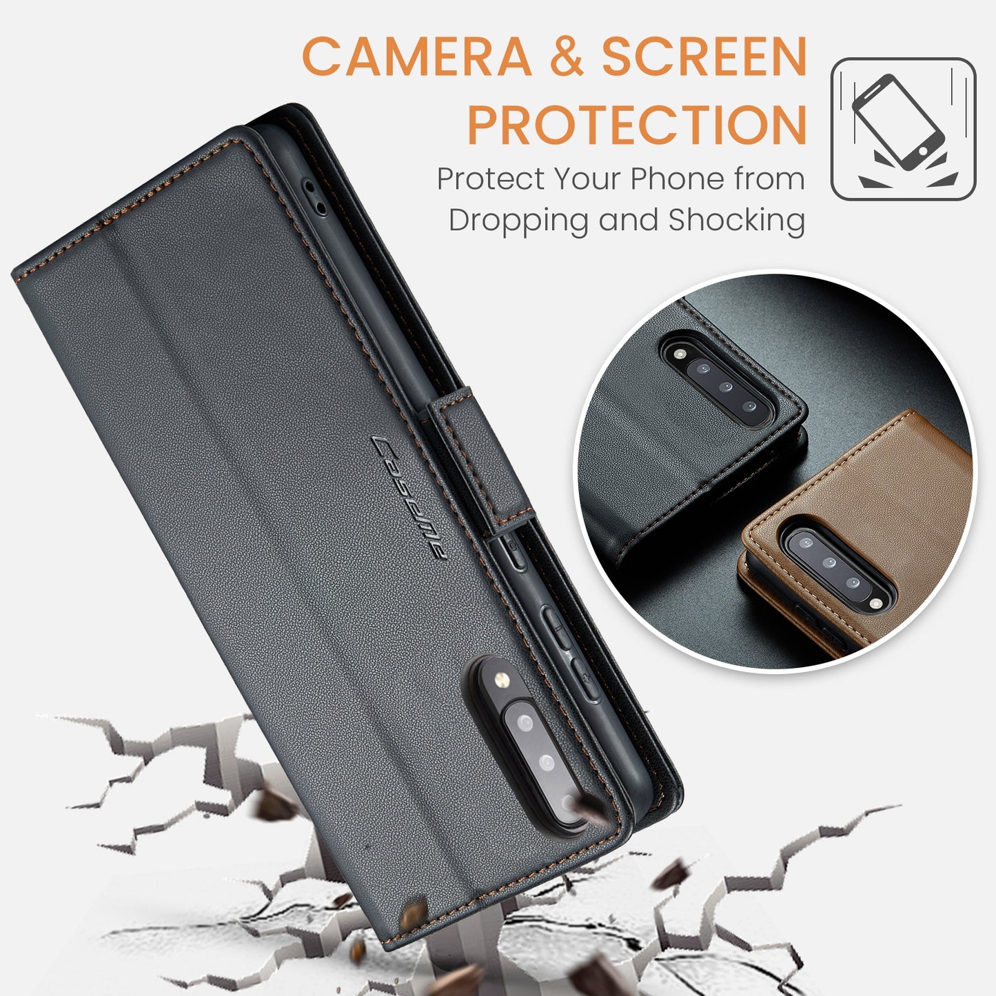 Samsung Galaxy A30s Litchi Texture RFID Anti-theft Leather Phone Case with Butterfly Buckle, Stand & Card Wallet with TPU Shell