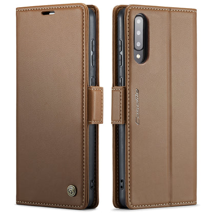 Samsung Galaxy A30s Litchi Texture RFID Anti-theft Leather Phone Case with Butterfly Buckle, Stand & Card Wallet with TPU Shell