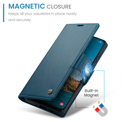 Samsung Galaxy A30s Litchi Texture RFID Anti-theft Leather Phone Case with Butterfly Buckle, Stand & Card Wallet with TPU Shell