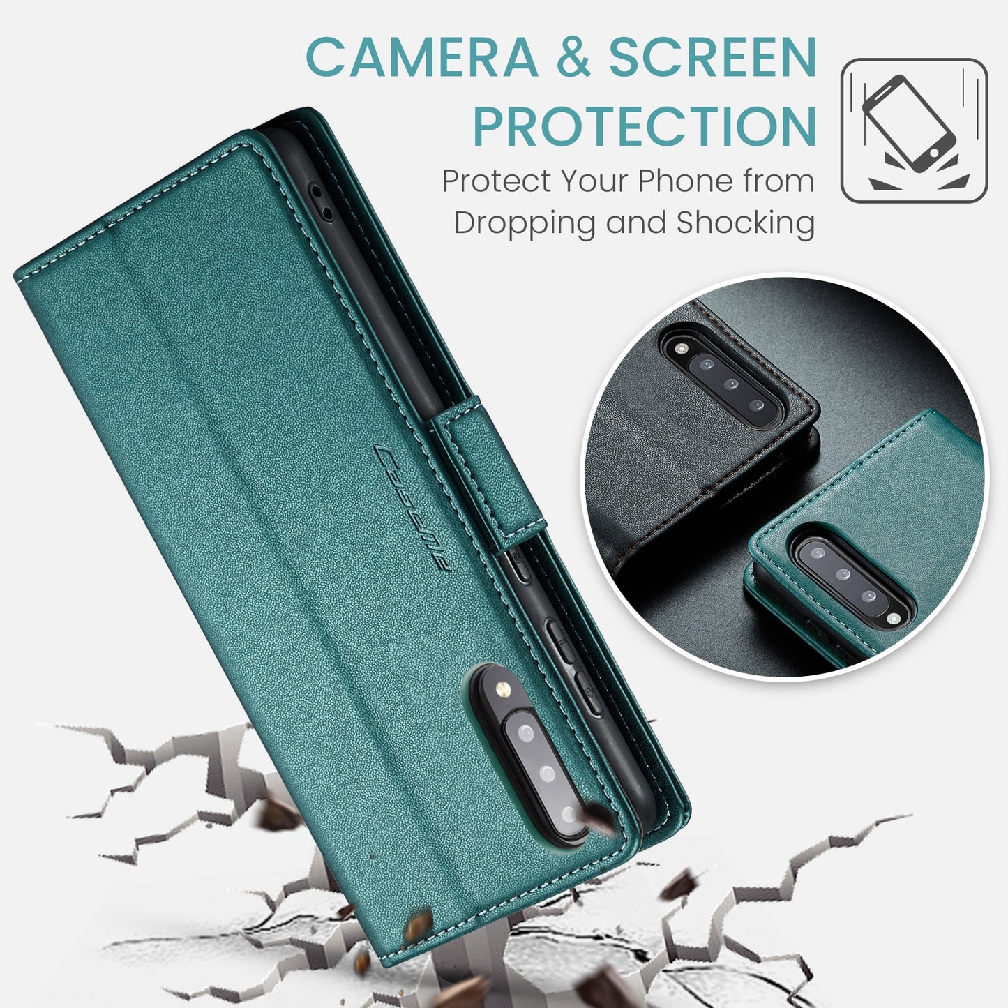 Samsung Galaxy A50/A50s Litchi Texture RFID Anti-theft Leather Phone Case with Butterfly Buckle, Stand & Card Wallet with TPU Shell