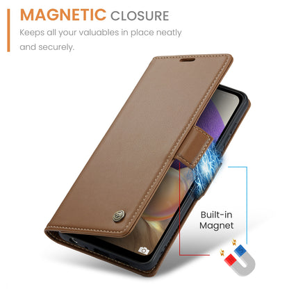 Samsung Galaxy M32 5G Litchi Texture RFID Anti-theft Leather Phone Case with Butterfly Buckle, Stand & Card Wallet with TPU Shell